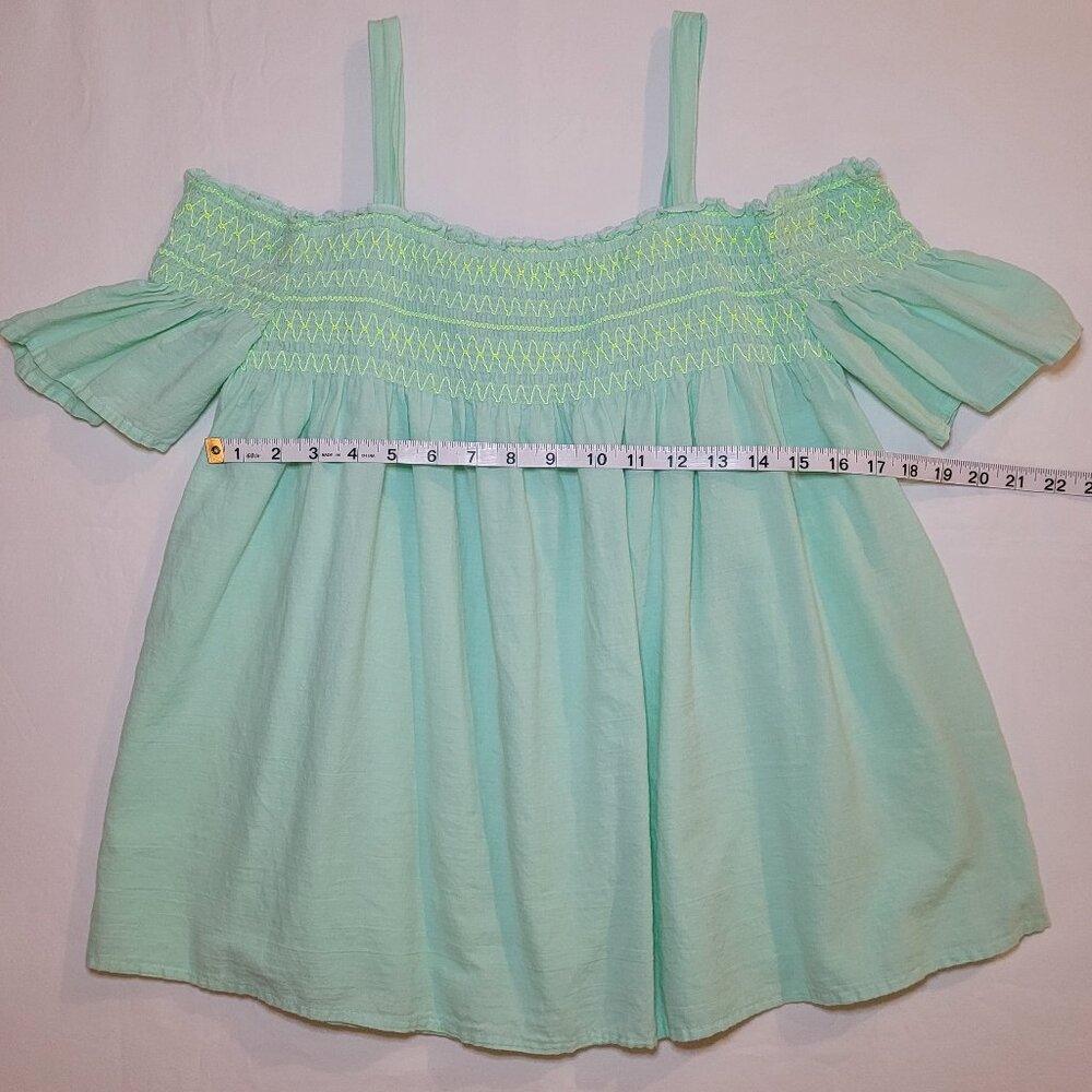 Cat & Jack Bootcut Jeans Medium Wash Mint Green Off-Shoulder Smocked Top Boho - Picture 12 of 16